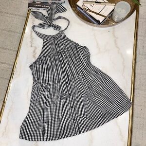 Free People Black and White Checkered Halter Top